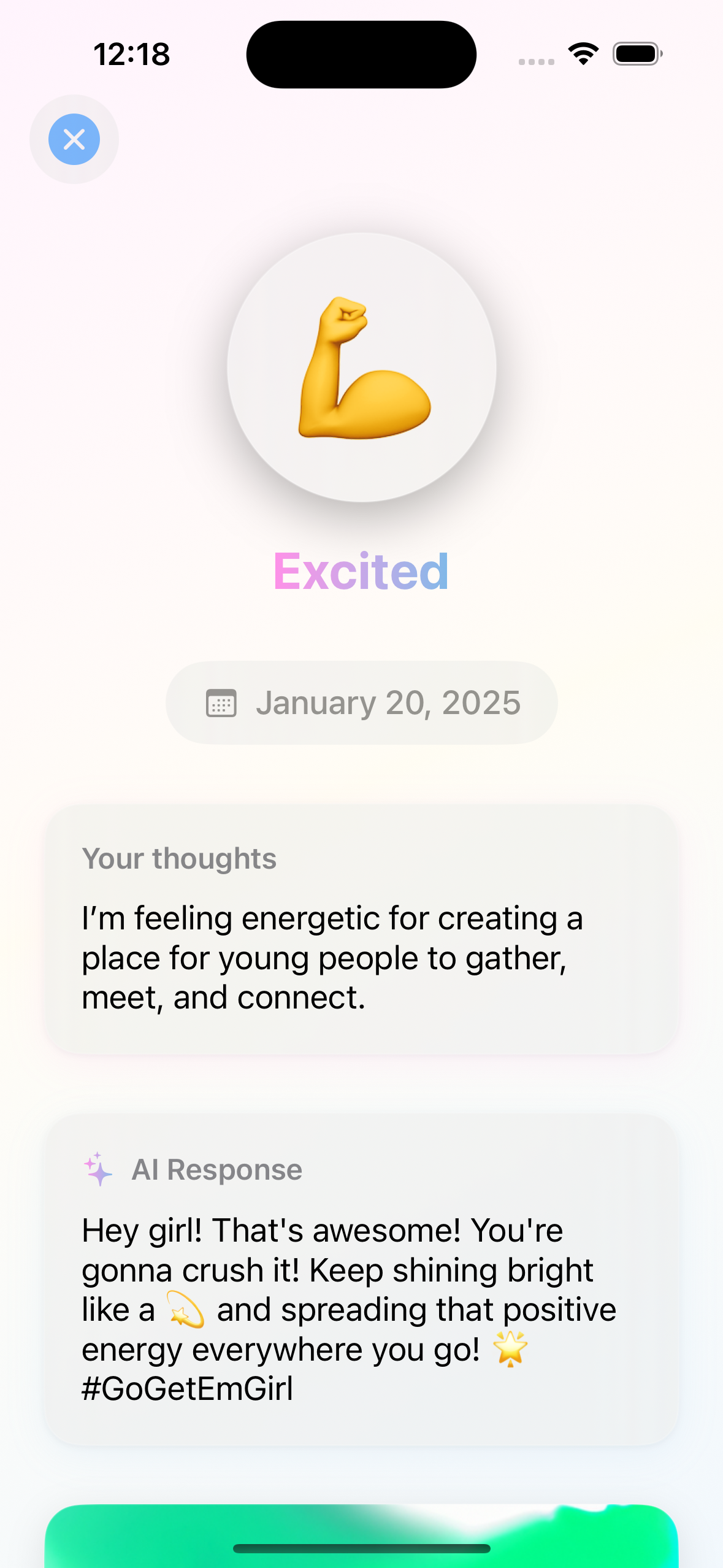 ClickMood feedback screen with user interface for emotional wellness tracking